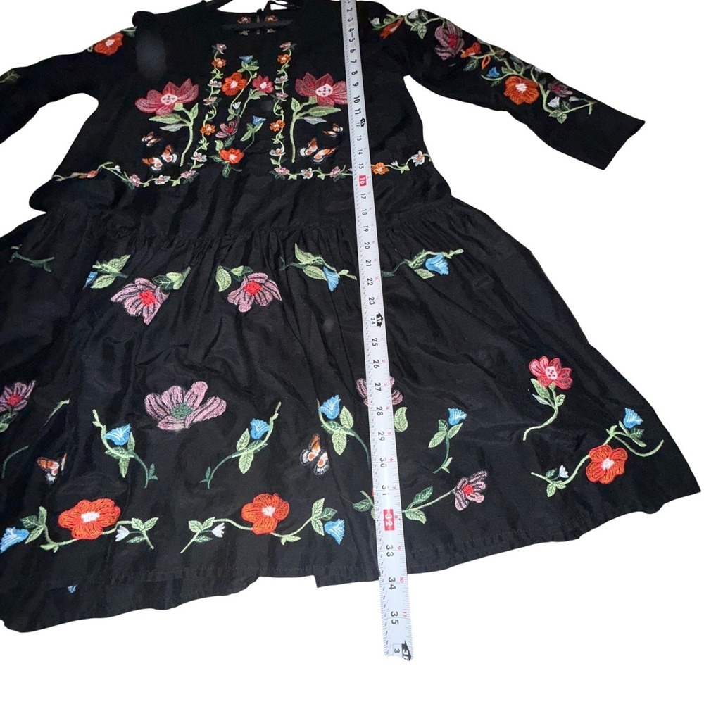 Black Embroidered Floral Butterfly Dress Size S Boho Festival Country Prairie - Picture 7 of 8